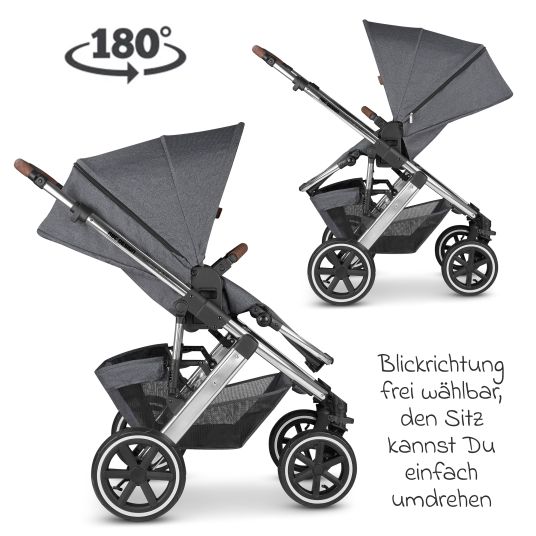 ABC Design 3in1 Kinderwagen-Set Salsa 4 Air - inkl. Babywanne, Autositz Pebble Pro, Sportsitz, Greifling, Buggybuch und XXL Zubehörpaket - Asphalt