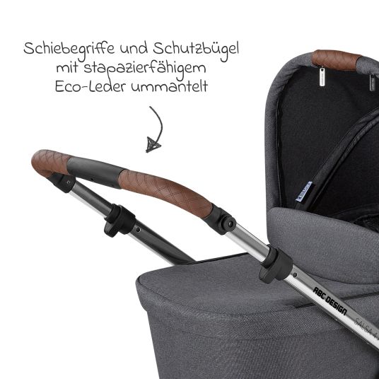 ABC Design 3in1 Kinderwagen-Set Salsa 4 Air - inkl. Babywanne, Autositz Pebble Pro, Sportsitz, Greifling, Buggybuch und XXL Zubehörpaket - Asphalt