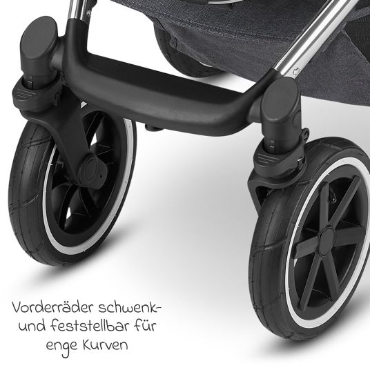 ABC Design 3in1 Kinderwagen-Set Salsa 4 Air - inkl. Babywanne, Autositz Pebble Pro, Sportsitz, Greifling, Buggybuch und XXL Zubehörpaket - Asphalt