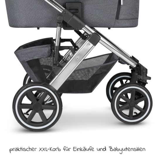 ABC Design 3in1 Kinderwagen-Set Salsa 4 Air - inkl. Babywanne, Autositz Pebble Pro, Sportsitz, Greifling, Buggybuch und XXL Zubehörpaket - Asphalt