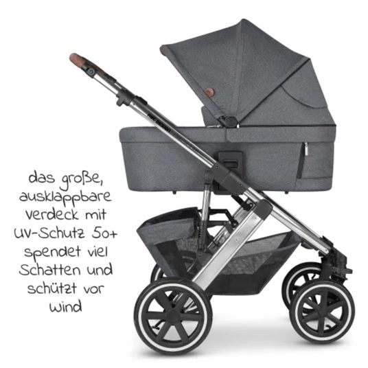 ABC Design 3in1 Kinderwagen-Set Salsa 4 Air - inkl. Babywanne, Autositz Pebble Pro, Sportsitz, Greifling, Buggybuch und XXL Zubehörpaket - Asphalt