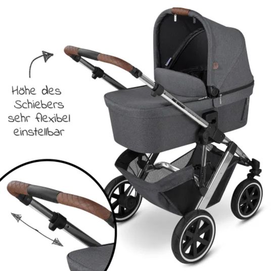 ABC Design 3in1 Salsa 4 Air baby carriage set - incl. carrycot, Pebble Pro car seat, sports seat, grab rail, buggy book and XXL accessory pack - Asphalt