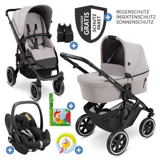 ABC Design 3in1 Kinderwagen-Set Salsa 4 Air - inkl. Babywanne, Autositz Pebble Pro, Sportsitz, Greifling, Buggybuch und XXL Zubehörpaket - Biscuit