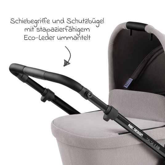 ABC Design 3in1 Kinderwagen-Set Salsa 4 Air - inkl. Babywanne, Autositz Pebble Pro, Sportsitz, Greifling, Buggybuch und XXL Zubehörpaket - Biscuit