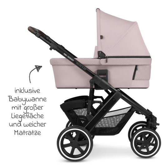 ABC Design Set passeggino 3in1 Salsa 4 Air - include navicella, seggiolino auto Pebble Pro, seggiolino sportivo, giocattolo da afferrare, libro per passeggino e pacchetto accessori XXL - Pure Edition - Berry