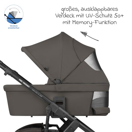 ABC Design Set passeggino 3in1 Salsa 4 Air - incluso navicella, seggiolino auto Pebble Pro, seggiolino sportivo con pacchetto accessori XXL - Cloud