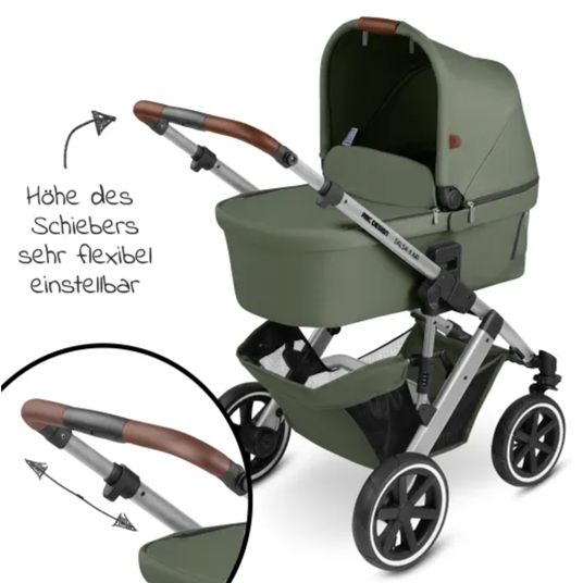 ABC Design 3in1 Salsa 4 Air baby carriage set - incl. carrycot, Tulip car seat, sports seat and XXL accessory pack - Olive
