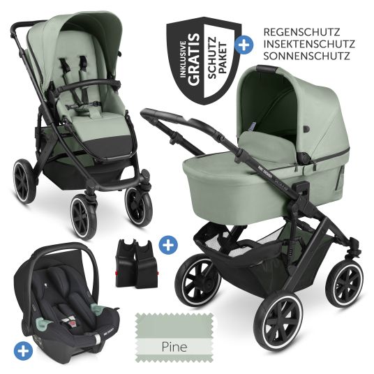 ABC Design 3in1 Salsa 4 Air baby carriage set - incl. carrycot, Tulip car seat, sports seat and XXL accessory pack - Pine
