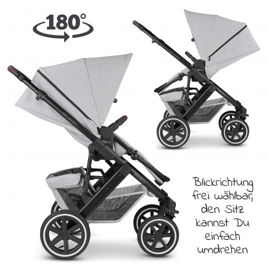 ABC Design 3in1 Kinderwagen-Set Salsa 4 Air - inkl. Babywanne, Babyschale Tulip Black, Sportsitz und Zubehörpaket - Fashion Edition - Mineral