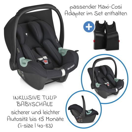 ABC Design Set passeggino 3in1 Salsa 4 Air - incluso navicella, seggiolino auto Tulip, seggiolino sportivo con pacchetto accessori XXL - Aloe