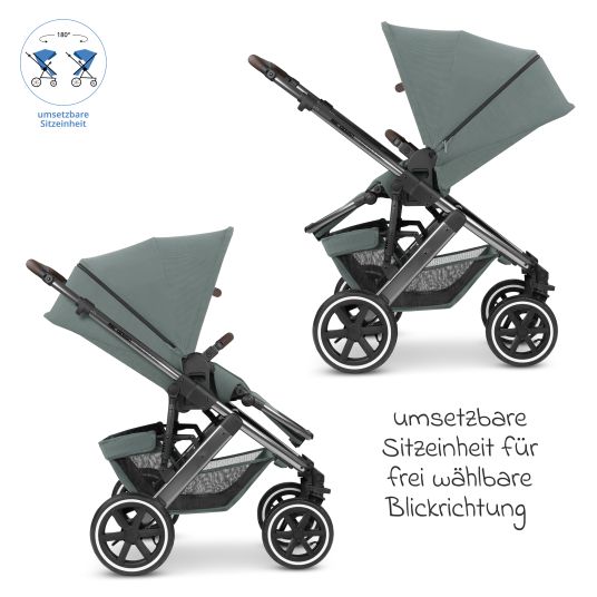 ABC Design Set passeggino 3in1 Salsa 4 Air - incluso navicella, seggiolino auto Tulip, seggiolino sportivo con pacchetto accessori XXL - Aloe