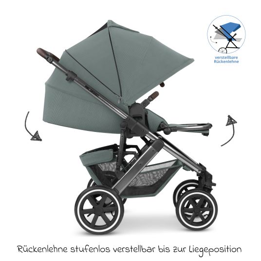 ABC Design Set passeggino 3in1 Salsa 4 Air - incluso navicella, seggiolino auto Tulip, seggiolino sportivo con pacchetto accessori XXL - Aloe