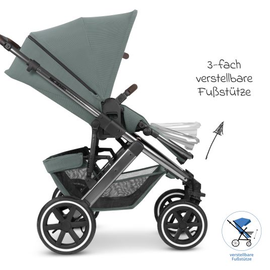 ABC Design Set passeggino 3in1 Salsa 4 Air - incluso navicella, seggiolino auto Tulip, seggiolino sportivo con pacchetto accessori XXL - Aloe