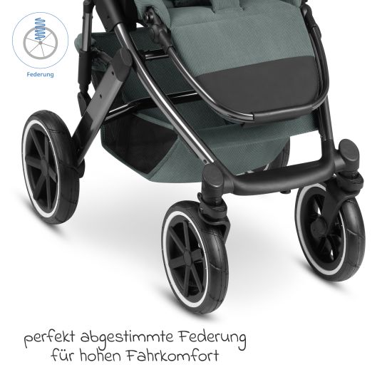 ABC Design Set passeggino 3in1 Salsa 4 Air - incluso navicella, seggiolino auto Tulip, seggiolino sportivo con pacchetto accessori XXL - Aloe