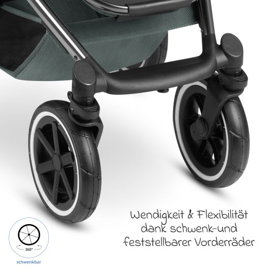 ABC Design Set passeggino 3in1 Salsa 4 Air - incluso navicella, seggiolino auto Tulip, seggiolino sportivo con pacchetto accessori XXL - Aloe