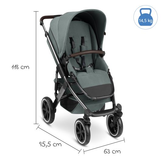 ABC Design Set passeggino 3in1 Salsa 4 Air - incluso navicella, seggiolino auto Tulip, seggiolino sportivo con pacchetto accessori XXL - Aloe