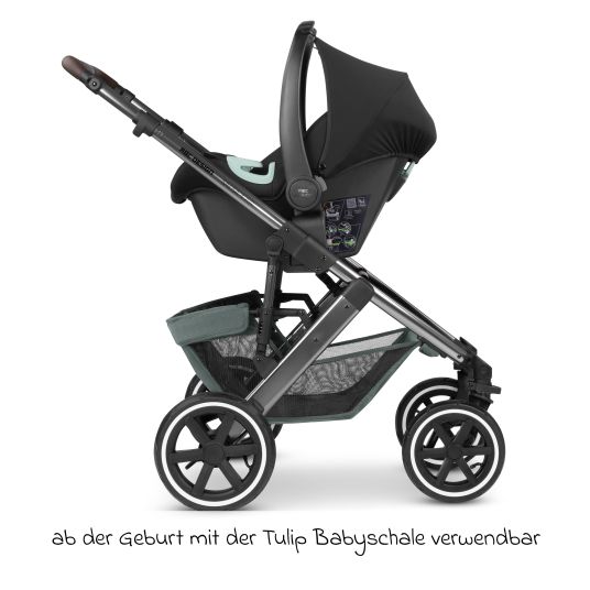 ABC Design Set passeggino 3in1 Salsa 4 Air - incluso navicella, seggiolino auto Tulip, seggiolino sportivo con pacchetto accessori XXL - Aloe