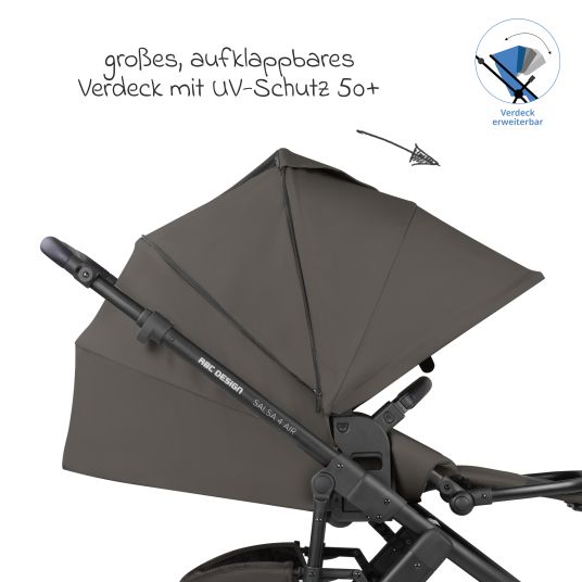 ABC Design 3in1 Kinderwagen-Set Salsa 4 Air - inkl. Babywanne, Babyschale Tulip, Sportsitz mit XXL Zubehörpaket - Cloud