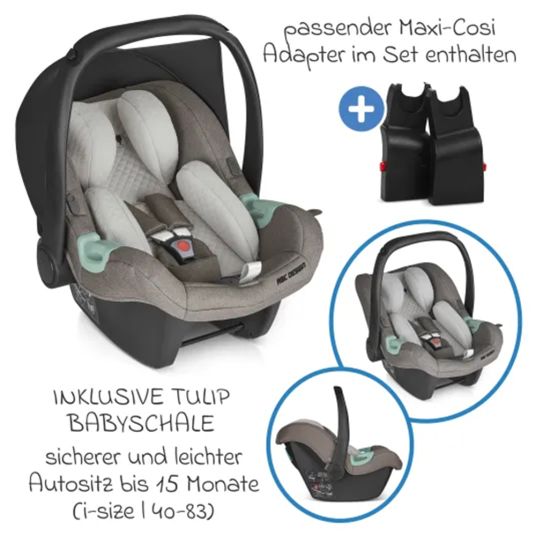 ABC Design Set passeggino 3in1 Salsa 4 Air - include navicella, seggiolino sportivo, seggiolino auto Tulip e adattatore - Pure Edition - Natura