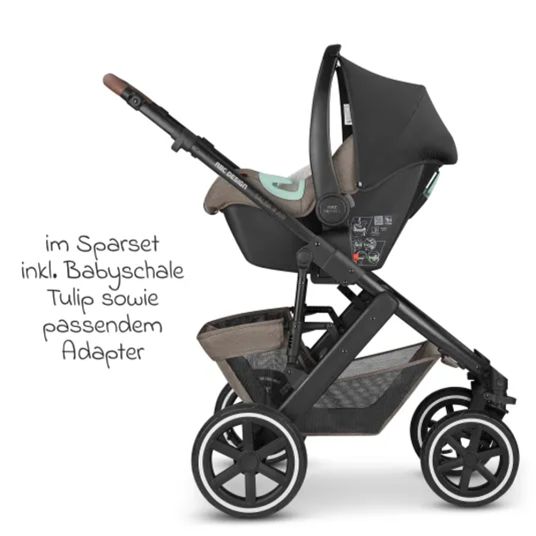 ABC Design Set passeggino 3in1 Salsa 4 Air - include navicella, seggiolino sportivo, seggiolino auto Tulip e adattatore - Pure Edition - Natura