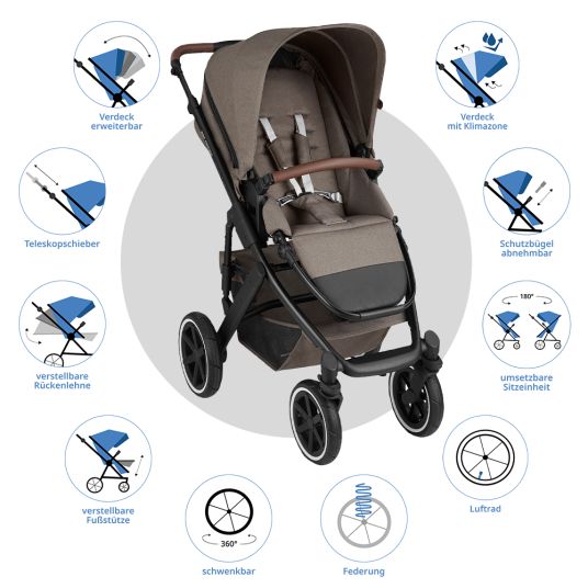 ABC Design 3in1 Kinderwagen-Set Salsa 4 Air - inkl. Babywanne, Sportsitz, Babyschale Tulip & Adapter - Pure Edition - Nature