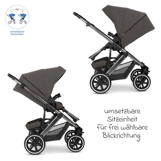 ABC Design Set passeggino 3in1 Salsa 5 Air - incluso navicella, seggiolino auto Pebble Pro, seggiolino sportivo con pacchetto accessori XXL - Almond