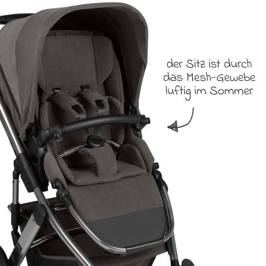 ABC Design Set passeggino 3in1 Salsa 5 Air - incluso navicella, seggiolino auto Pebble Pro, seggiolino sportivo con pacchetto accessori XXL - Almond