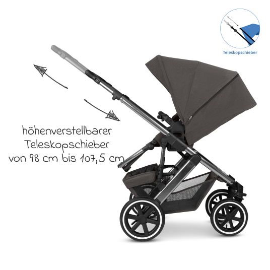 ABC Design Set passeggino 3in1 Salsa 5 Air - incluso navicella, seggiolino auto Pebble Pro, seggiolino sportivo con pacchetto accessori XXL - Almond