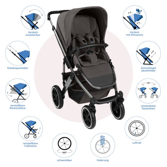 ABC Design Set passeggino 3in1 Salsa 5 Air - incluso navicella, seggiolino auto Pebble Pro, seggiolino sportivo con pacchetto accessori XXL - Almond