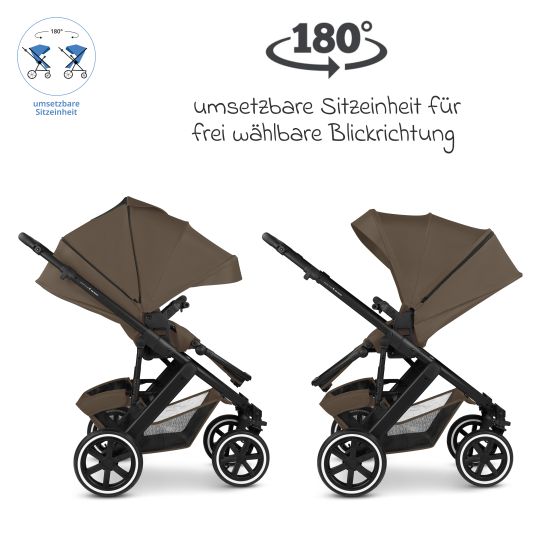 ABC Design Set passeggino 3in1 Salsa 5 Air - include navicella, seggiolino auto Pebble Pro, seggiolino sportivo con pacchetto accessori XXL - Marrone scuro