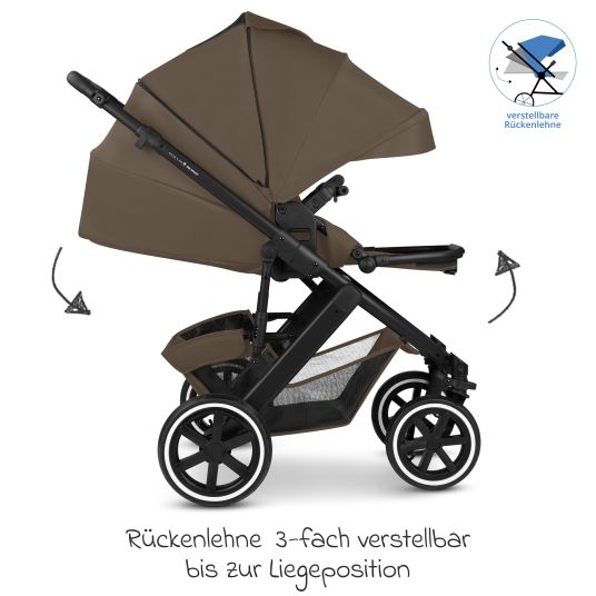 ABC Design Set passeggino 3in1 Salsa 5 Air - include navicella, seggiolino auto Pebble Pro, seggiolino sportivo con pacchetto accessori XXL - Marrone scuro