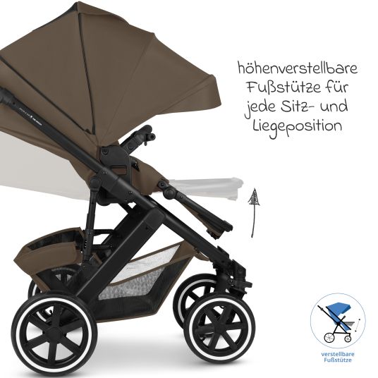 ABC Design Set passeggino 3in1 Salsa 5 Air - include navicella, seggiolino auto Pebble Pro, seggiolino sportivo con pacchetto accessori XXL - Marrone scuro