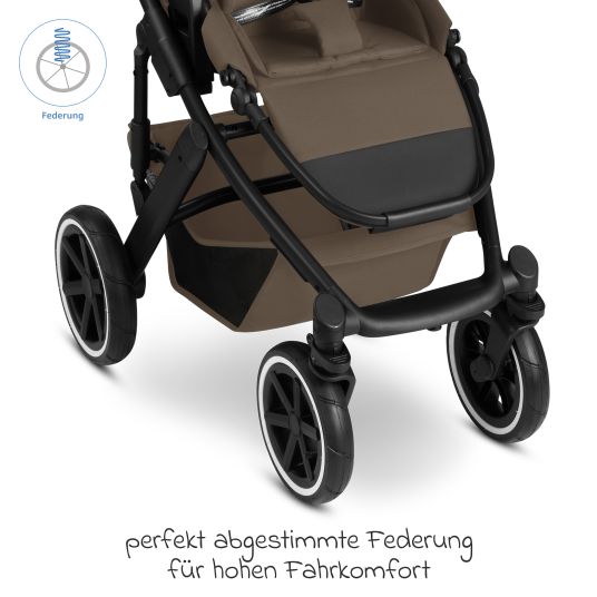 ABC Design Set passeggino 3in1 Salsa 5 Air - include navicella, seggiolino auto Pebble Pro, seggiolino sportivo con pacchetto accessori XXL - Marrone scuro