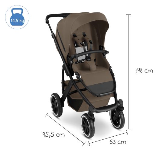 ABC Design Set passeggino 3in1 Salsa 5 Air - include navicella, seggiolino auto Pebble Pro, seggiolino sportivo con pacchetto accessori XXL - Marrone scuro