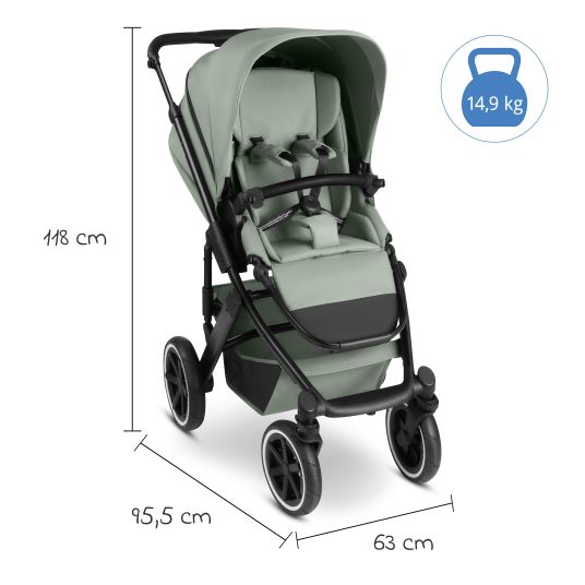 ABC Design Set passeggino 3in1 Salsa 5 Air - incluso navicella, seggiolino auto Pebble Pro, seggiolino sportivo con pacchetto accessori XXL - Pino