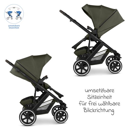 ABC Design Set passeggino 3in1 Salsa 5 Air - incluso navicella, seggiolino auto Pebble Pro, seggiolino sportivo con pacchetto accessori XXL - Pure - Avocado