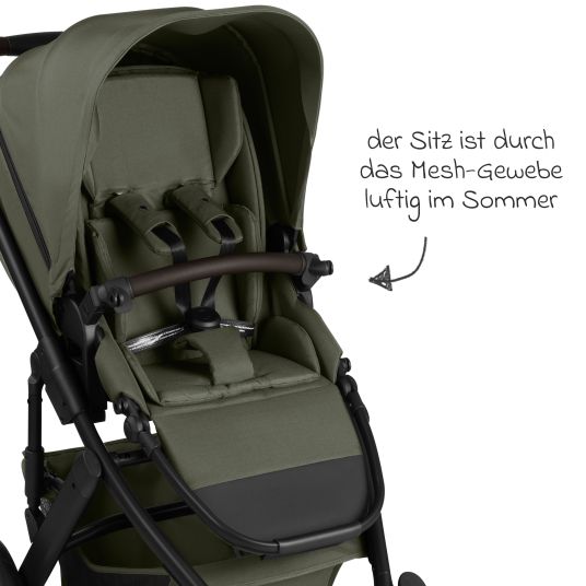 ABC Design Set passeggino 3in1 Salsa 5 Air - incluso navicella, seggiolino auto Pebble Pro, seggiolino sportivo con pacchetto accessori XXL - Pure - Avocado