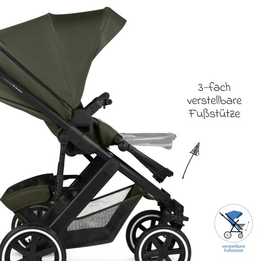 ABC Design Set passeggino 3in1 Salsa 5 Air - incluso navicella, seggiolino auto Pebble Pro, seggiolino sportivo con pacchetto accessori XXL - Pure - Avocado