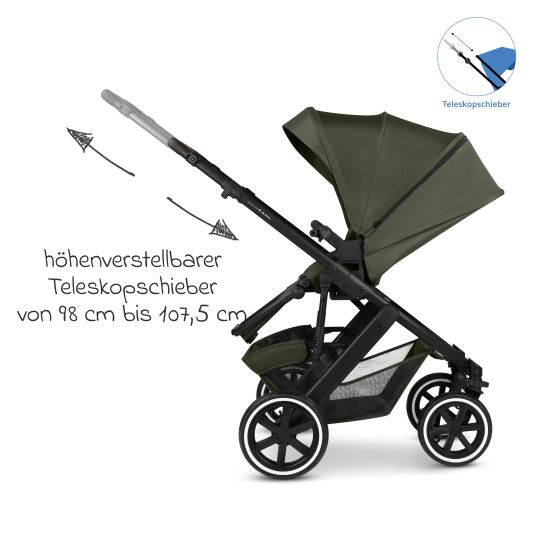 ABC Design Set passeggino 3in1 Salsa 5 Air - incluso navicella, seggiolino auto Pebble Pro, seggiolino sportivo con pacchetto accessori XXL - Pure - Avocado