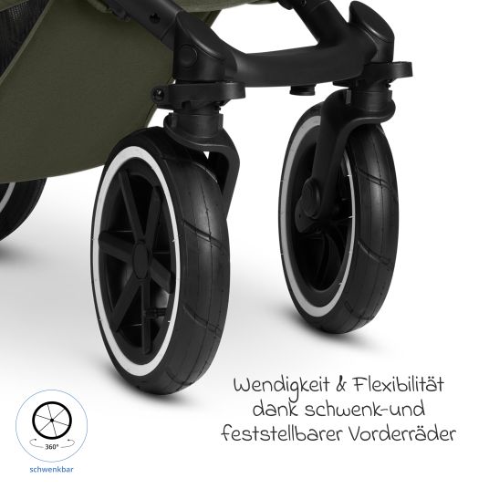 ABC Design Set passeggino 3in1 Salsa 5 Air - incluso navicella, seggiolino auto Pebble Pro, seggiolino sportivo con pacchetto accessori XXL - Pure - Avocado