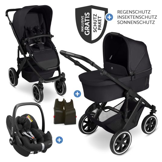 ABC Design 3in1 Kinderwagen-Set Salsa 5 Air - inkl. Babywanne, Autositz Pebble Pro, Sportsitz mit XXL Zubehörpaket - Pure - Coal