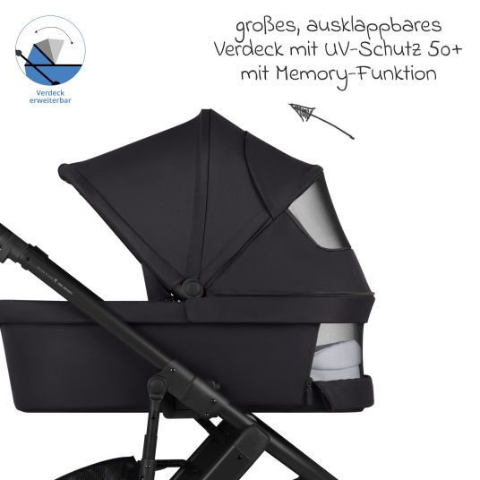 ABC Design 3in1 Kinderwagen-Set Salsa 5 Air - inkl. Babywanne, Autositz Pebble Pro, Sportsitz mit XXL Zubehörpaket - Pure - Coal