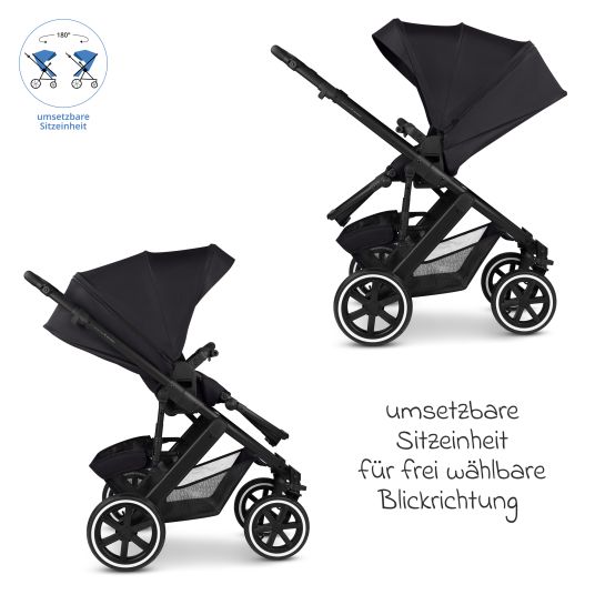 ABC Design 3in1 Kinderwagen-Set Salsa 5 Air - inkl. Babywanne, Autositz Pebble Pro, Sportsitz mit XXL Zubehörpaket - Pure - Coal