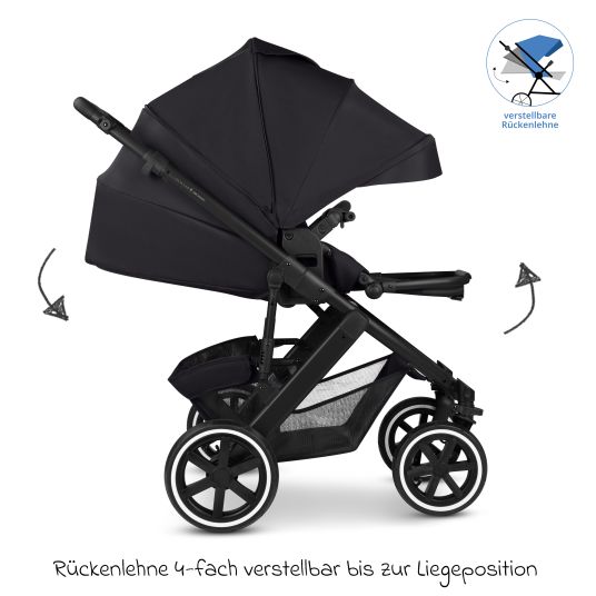 ABC Design 3in1 Kinderwagen-Set Salsa 5 Air - inkl. Babywanne, Autositz Pebble Pro, Sportsitz mit XXL Zubehörpaket - Pure - Coal