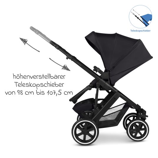 ABC Design 3in1 Kinderwagen-Set Salsa 5 Air - inkl. Babywanne, Autositz Pebble Pro, Sportsitz mit XXL Zubehörpaket - Pure - Coal