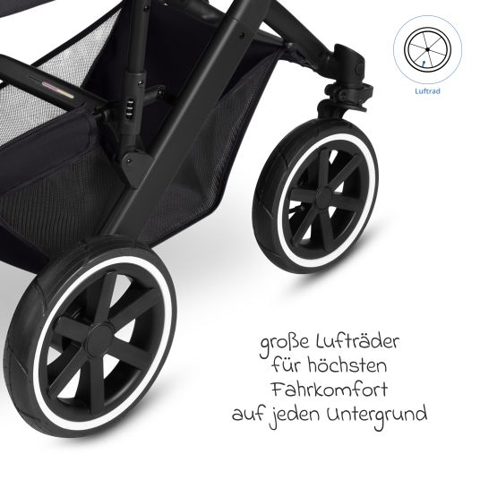 ABC Design 3in1 Kinderwagen-Set Salsa 5 Air - inkl. Babywanne, Autositz Pebble Pro, Sportsitz mit XXL Zubehörpaket - Pure - Coal