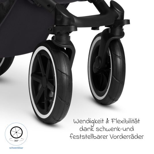 ABC Design 3in1 Kinderwagen-Set Salsa 5 Air - inkl. Babywanne, Autositz Pebble Pro, Sportsitz mit XXL Zubehörpaket - Pure - Coal