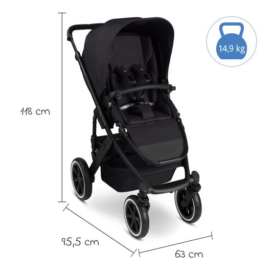 ABC Design 3in1 Kinderwagen-Set Salsa 5 Air - inkl. Babywanne, Autositz Pebble Pro, Sportsitz mit XXL Zubehörpaket - Pure - Coal