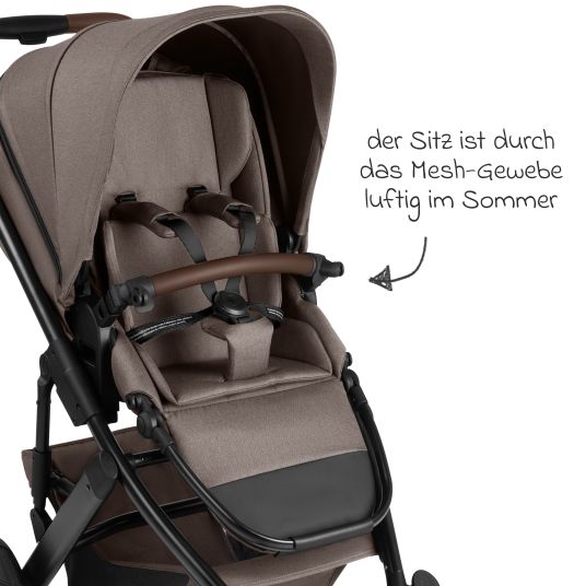 ABC Design Set passeggino 3in1 Salsa 5 Air - incluso navicella, seggiolino auto Pebble Pro, seggiolino sportivo con pacchetto accessori XXL - Pure - Nature