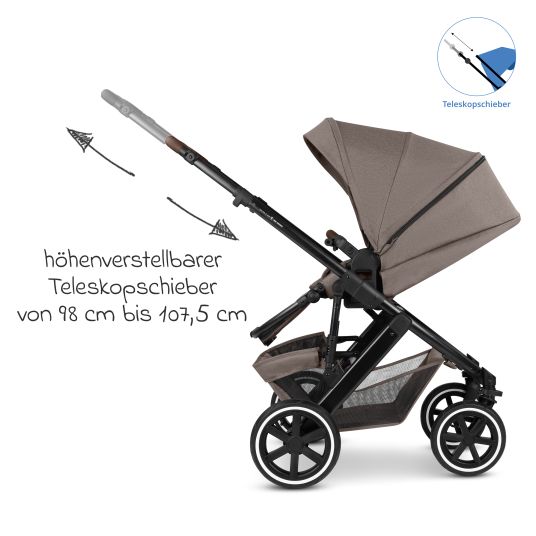 ABC Design Set passeggino 3in1 Salsa 5 Air - incluso navicella, seggiolino auto Pebble Pro, seggiolino sportivo con pacchetto accessori XXL - Pure - Nature